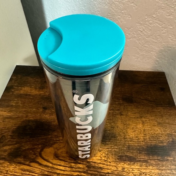 Starbucks Aqua-Turquoise Blue Mountains Silhouette Tumbler Travel Mug Cup 16oz - Picture 4 of 6